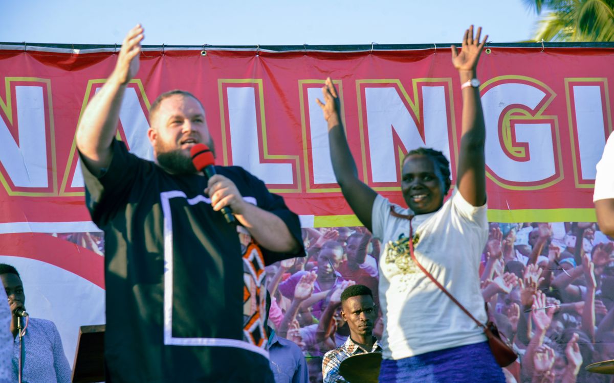 Dean Morris preaching in Tabora, Tanzania