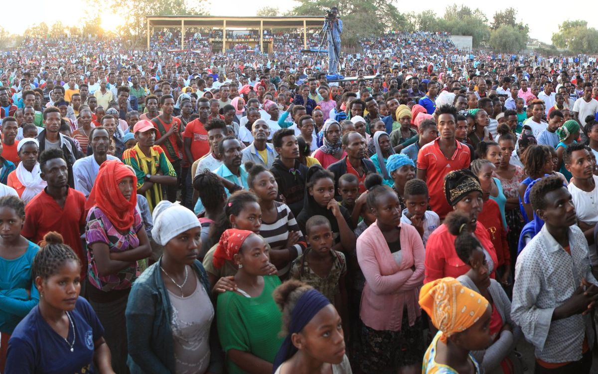Stadium crowd in Ziway, Ethiopia